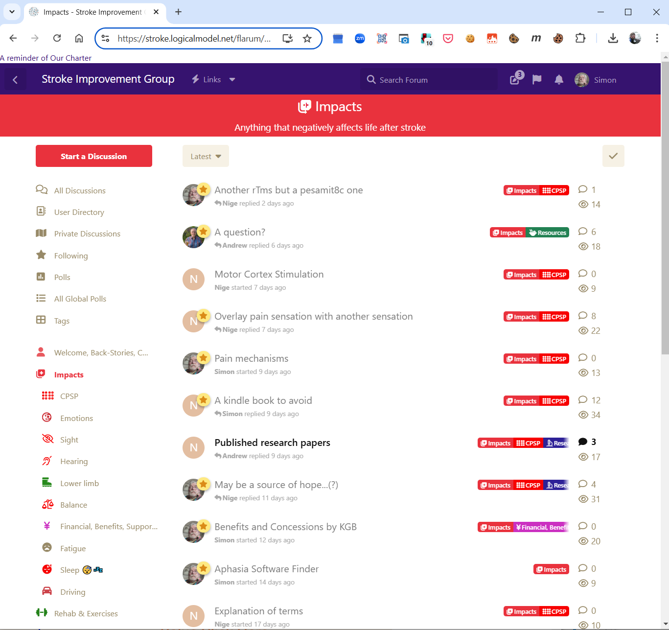 Wide-Screen 2nd Level All Threads in a Tag